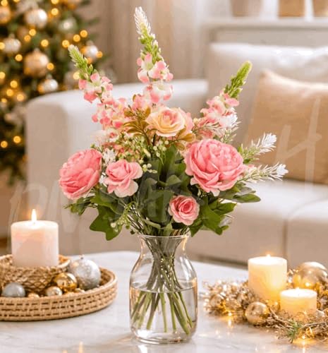 Image of Divyakosh Artificial Flower Bunch - Multiflora Fabric Roses Fake Sticks for Home Decor, Bedroom, Living Room, Wedding & Festive Decoration (Multicolour, Pack of 1, Without Vase)