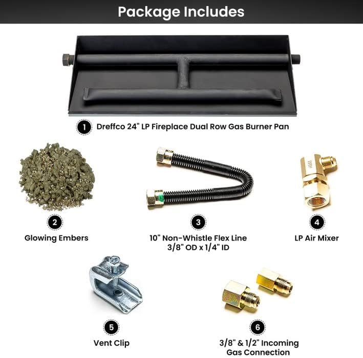 Miniatura 2 de Chimenea de gas LP ventilada de 24 pulgadas, quemador de gas de doble fila con kit de conexión completo, específicamente para troncos de fuego de 24