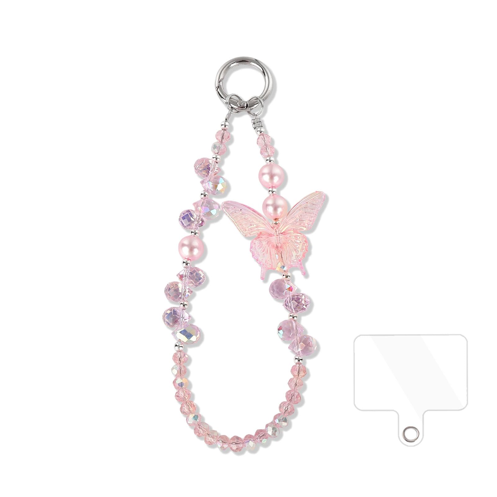 Fycyko Beaded Phone Wrist Strap,Crystal Glitter Cute Butterfly Keychain Wristlet,Phone Chain Wristlet Purse Bag Charms