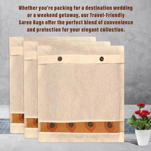Image of Kuber Industries Clothes Organizer For Wardrobe (Pack of 10) - Cotton Single Storage Organizer For Saree | Lehenga | Clothes - Dress Organizer For Wardrobe - Single Saree Covers With Button (Cream)