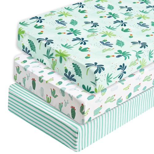 Image of PHF 3 Pack Soft Leaf Crib Sheets Fitted, Silky Comfy Breathable Baby Sheets for Boys Girls Neutral, 28x52 Inches Fits Standard Crib and Toddler Mattresses, Leaf