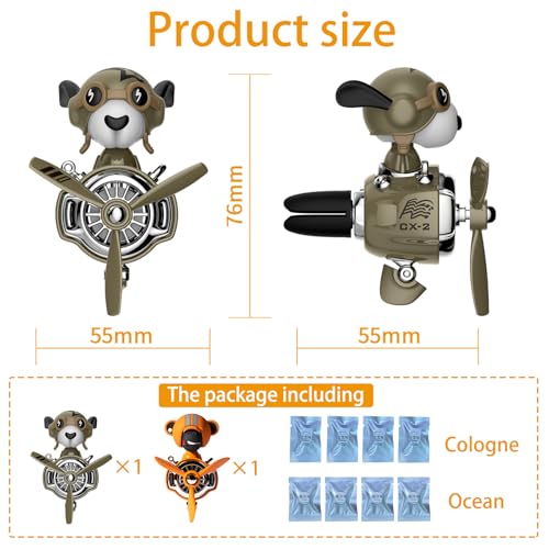 Image of 2Pcs Car Air Fresheners, Cute Bear Pilot Automotive Air Outlet Creative Car Perfume Diffuser, Automotive Accessories Air Vent Decoration with 8 Fragrant Tablets (Orange 1+Green 1)
