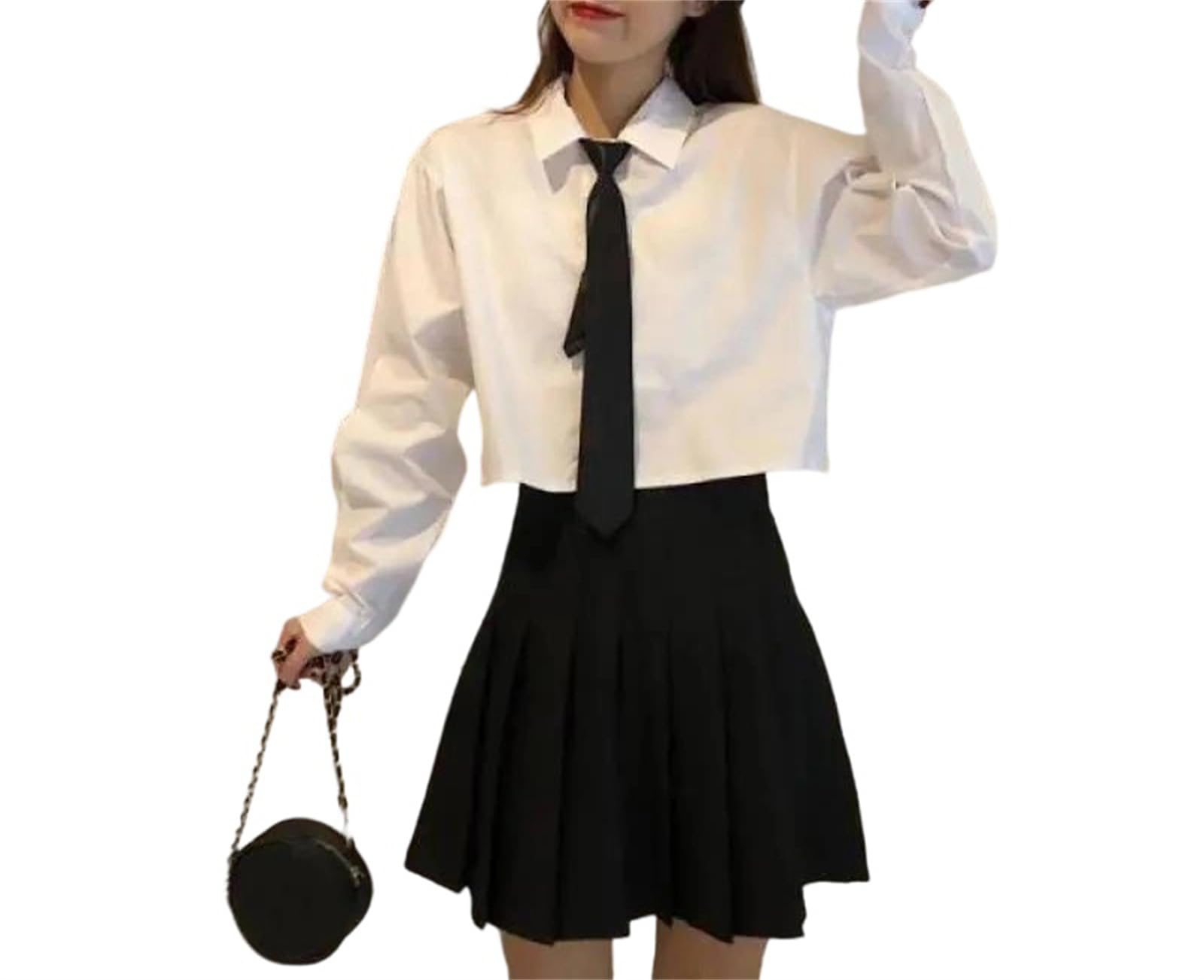 Genérico Camisa Informal Holgada de Manga Corta con Cuello Vuelto, Corte Recto y Botones Delanteros para Mujer (Manga Larga con Lazo)