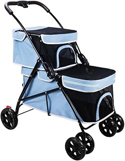 Carrinho para animais de estimação de camada dupla premium Carrinhos para cães pequenos e médios Grandes ampliam e alargam Carrinhos de bebê Carrinho de bebê para cães Gatos Compartilhamento Carruagem de viagem (Azul)