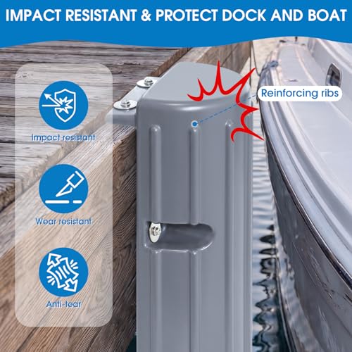 Image of Dock Fender Boat Dock Bumpers for Edge or Side,Marine Fender Bumper Guard,Vertical Protection,Soft Durable Construction,Includes Mounting Hardware,Gray