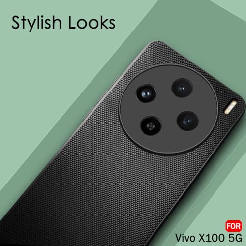 Image of TheGiftKart Back Cover Case for Vivo X100 5G | Slim & Lightweight | Ultra-Premium Design | Camera Protection Bump | Fabric Texture Case Cover (PC & TPU, Black)