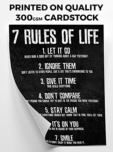 Home Office 7 Rules of Life Motivational Poster - Printed on Premium Cardstock Paper - Sized 11 x 14 Inch - Perfect Print For Bedroom