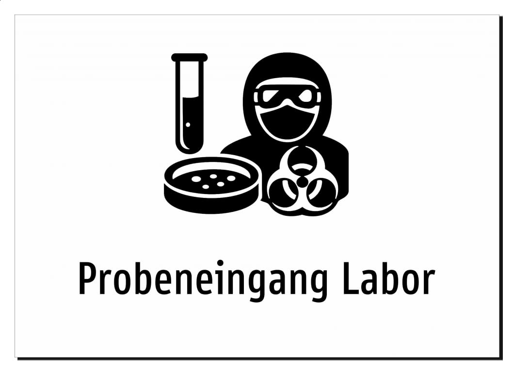 Probeneingang Labor – Aluminiumschild A2: 594x420mm – Mit Grafik und Text