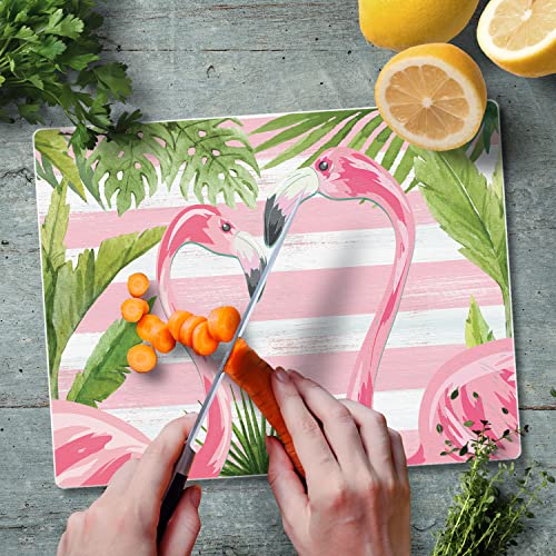 Counterart Flamingos & Stripes Decorative 3Mm Heat Tolerant Tempered Glass Cutting Board 10” X 8” Manufactured In The Usa Dishwasher Safe #TOP1