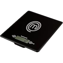 MasterChef Bilancia Cucina Digitale, Pesa Cucina Elettronica per Alimenti, in Grammi e Once (Limite di 5 kg), con Funzione Tare, Vetro temperato, Spegnimento Automatico, Professionale, Nera