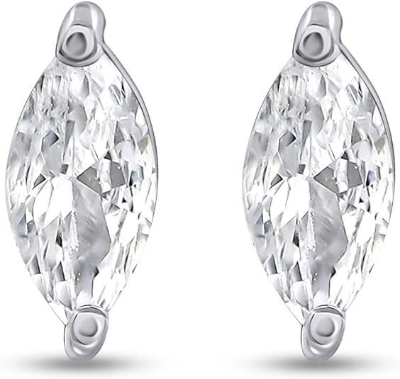 DAKSH JEWELRY Solitaire Stud Earrings 2.00 Ct Marquise Cut Simulated Diamond 925 Sterling Silver