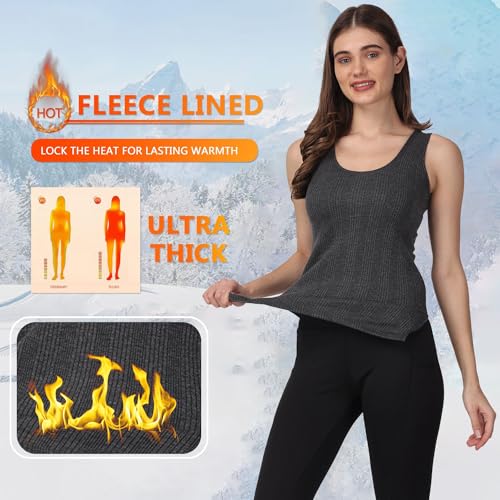 Image of FF Women's Thermal Scoop Neck Cami Tank Tops, Ultra Soft Fleece Lined Camisole, Winter Warm Underwear Top
