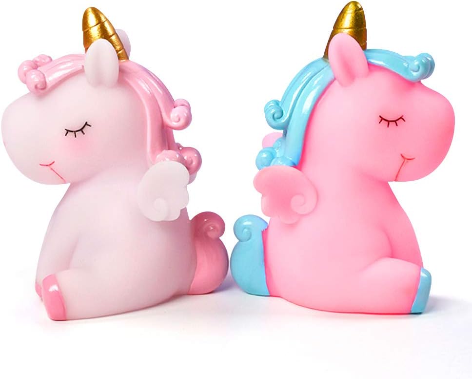 Unicorn Birthday Cake Topper, 2 Pack Unicorn Figurines Cake Toppers Cupcake Dessert DIY Decoration Accessories Home Decor Statues Desktop Ornaments Baby Shower Toy Birthday Gifts for Girls Boys