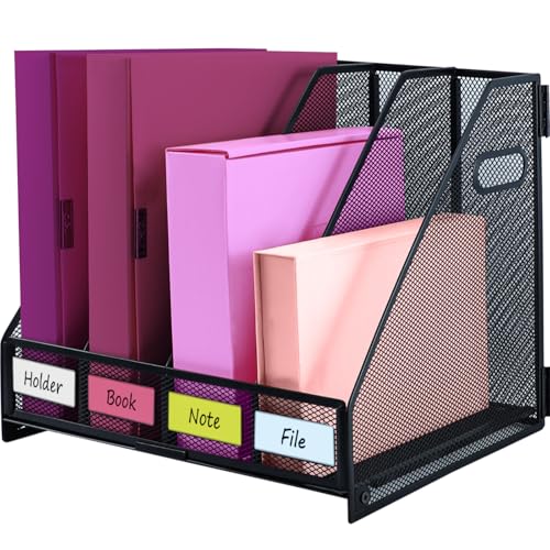 ideallife Porte-revues pliable en Métal robuste - Vertical Corbeilles à Courrier A4 Banette de Rangement, Classeur sur pied peu encombrant avec 4...