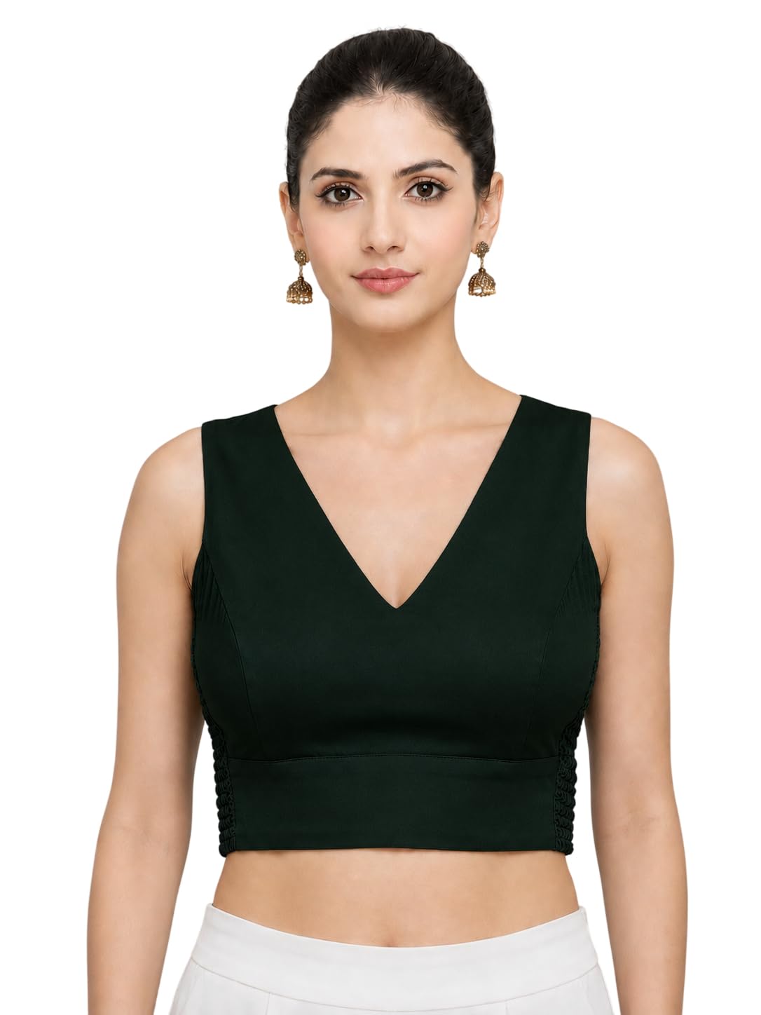 vihu fashion V Neck Blouse for Women | Soft Taffeta Plain Back Open Sleeveless Fancy Blouse for Women Readymade Stylish| Size : 36-40 | Readymade Saree Blouses Wedding Traditional-picture-51