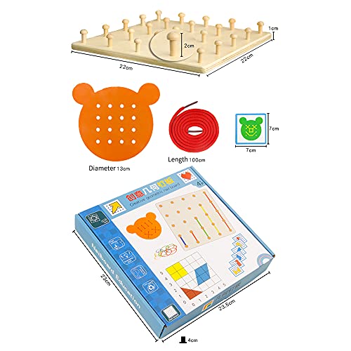 Queenser Geoboard de madeira Matemática Manipulativa Material 5x5 Array Geo Board com Elastic Bands