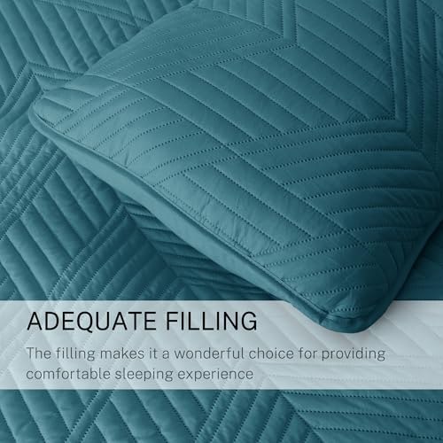 Exclusivo Mezcla Ultrasonic Full Queen Quilt Bedding Set, Lightweight Teal Bedspreads Soft Modern Geometric Coverlet Set for All Seasons (1 Quilt and 2 Pillow Shams)