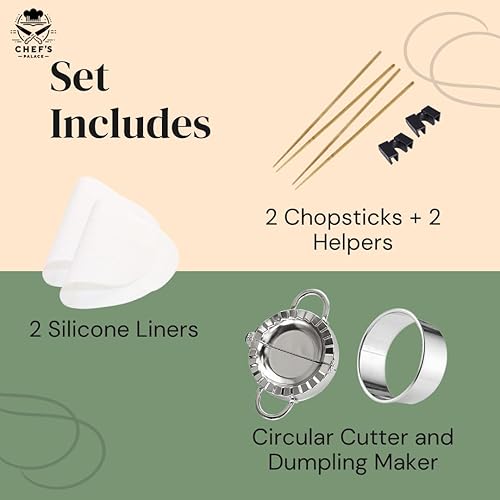 Miniatura 4 de Chef's Palace - Cesta de vapor de bambú  Bola de masa hervida de 2 niveles de 10 pulgadas, vaporizador de arroz y verduras  Ayudantes de palillos y