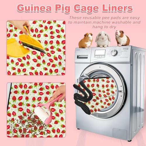 2 Pack Guinea Pig Cage Liners, 24"x48" Washable Waterproof Bedding for Rabbit, Bunny, Hamster & Small Animals, Reusable Super Absorbent Pee Pads for C&C Cage, Strawberry Print - Image 4