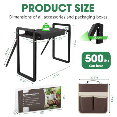 Image of Garden Kneeler and Seat Foldable Gardening Stool with Extendable Legs