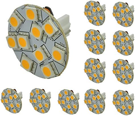 T10 Wedge Base 10 SMD5050 LED Warm White Back Pin,10-30V DC, 1439WWx12 (Pack of 12 Bulbs)