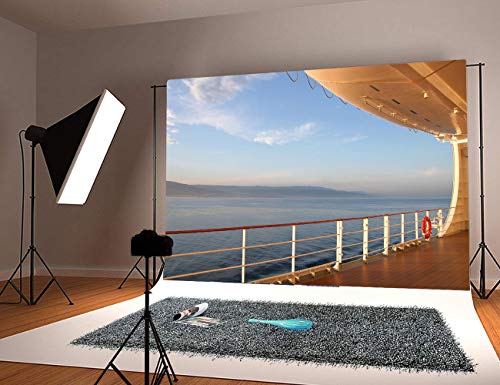 Sunset Yacht Deck Background - Luxury Cruise Ship Deck at Sunset Yacht Deck Coast in The Distance - Photography Backdrop 7X5FT Photo Background - Great for Photo Studio, Booth, Party, Selfie,Baby