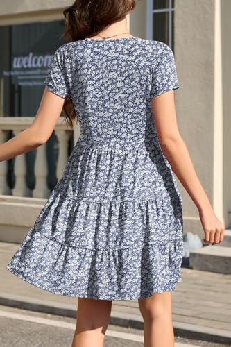Image of nclook Womens Summer Casual Dress Sweet Cute V Neck Mini Dress with Pocket Short Sleeve