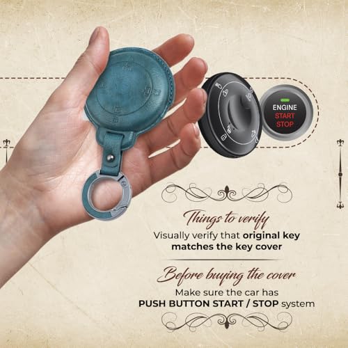 Image of Keyzone Vintage Leather Key Cover for Tata Harrier EV Smart Key. (Blue)