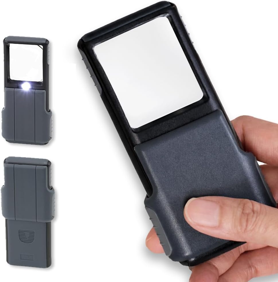 Carson MiniBrite 5x Pocket Magnifying Glass with LED Light and Sliding case, Black (PO-55)