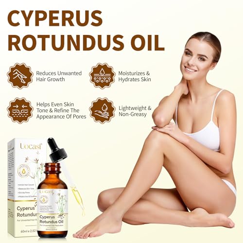 Image of Uocasi Cyperus Rotundus Oil, Cypress Rotundus Oil for Hair Removal, Natural Inhibitor to Reduce Unwanted Hair Growth, Soothes Skin & Minimizes Pores, All Skin Types, 2.02 Oz