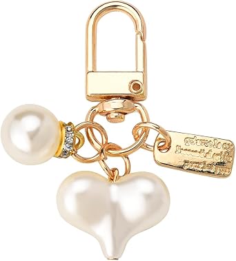 Charm Keychain for Women Girls Bow Heart Rose Keychain Charms Decorations for Bag Purse Backpack Charms Key Chain with Pearl
