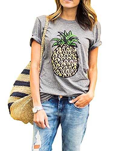 ZAWAPEMIA Womens Graphic Tshirt Summer Cute Pineapple Printed Tee Tops S