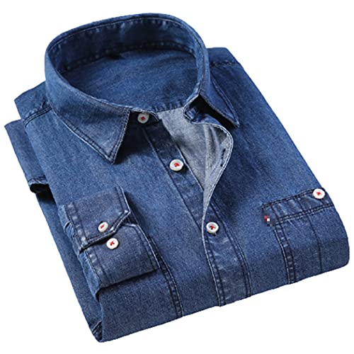 Chemise en jean homme grande taille 4XL solution confort coupe ajustée manches longues bleu