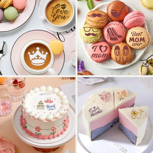 Konsait 30 Pack Mother\'s Day Cookie Cake Stencils Templates Decoration, Reusable Father\'s Day Cookie Stencils Baking Painting Mold Tools, Coffee Hot Chocolate Decorating Molds - Thumbnail 5
