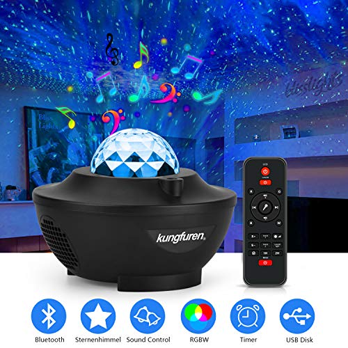 kungfuren Sternenhimmel Projektor mit LED-Nebelwolke, LED Projektor, Eingebautem Musiklautsprecher, Sternenhimmel Lampe für Party Weihnachten Ostern Halloween und Kinder Erwachsene Zimmer Dekoration