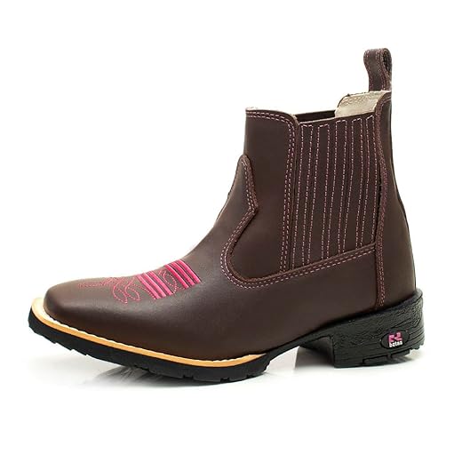 Bota Botina Feminina Country Em Couro Botina Com Bordado Bico Quadrado RR Botas