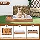 MOGOULUA 3 in 1 Heuraufe Kaninchen Holz Futterspender Heu Kaninchen mit Katzentoilette für Hamster Hölzerner Hasenfutterautomat Heuhaltergestell für kleine Haustiere(Geröstete Farbe)