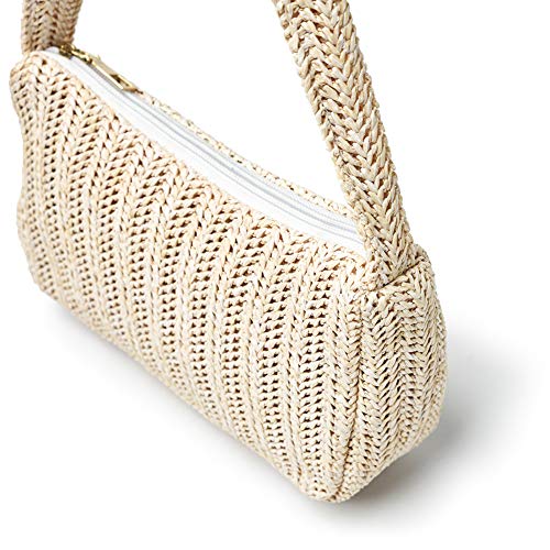 Bolsa de ombro de palha de tecido, bolsa feminina moderna pequena axila para o verão retrô portátil