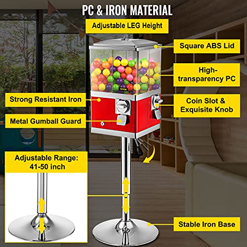 Vevor Gumball Machine With Stand, Red Quarter Candy Dispenser, Rotatable Four Compartments Square Candy Vending Machine, Pc & Iron Large Gumball Bank Adjustable Dispenser Wheels For 1 Inch Gumballs #TOP3