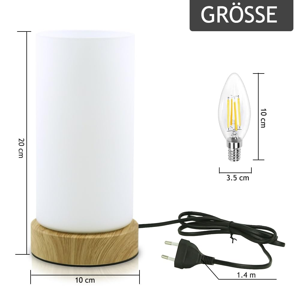 HSLighting Lampada da comodino Touch Dimmable: Paralume in Vetro Lampada da tavolo Dimmable Control Moderna lampada da tavolo a LED con lampadine la lettura Soggiorno Stanza dei bambini per da letto