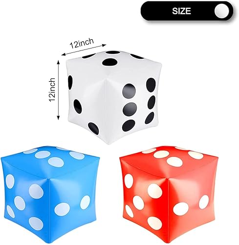 Miniatura 5 de 3 dados gigantes inflables gigantes gigantes para interiores y exteriores, juego amplio, Ludo y fiesta en la piscina (blanco, azul, rojo)