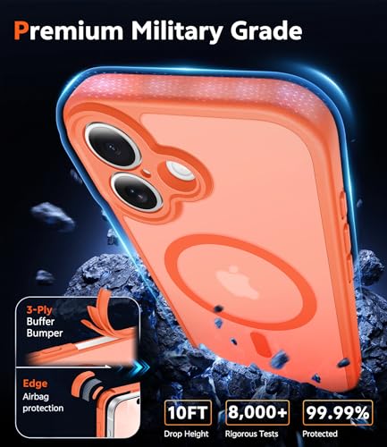 Image of FNTCASE for iPhone 17 Case Matte: Magnetic Phone Cases with Screen Protector Drop Proof Compatible with Magsafe Slim Anti Yellowing Rugged Protective Translucent Cell Phone Cover (C-Orange)