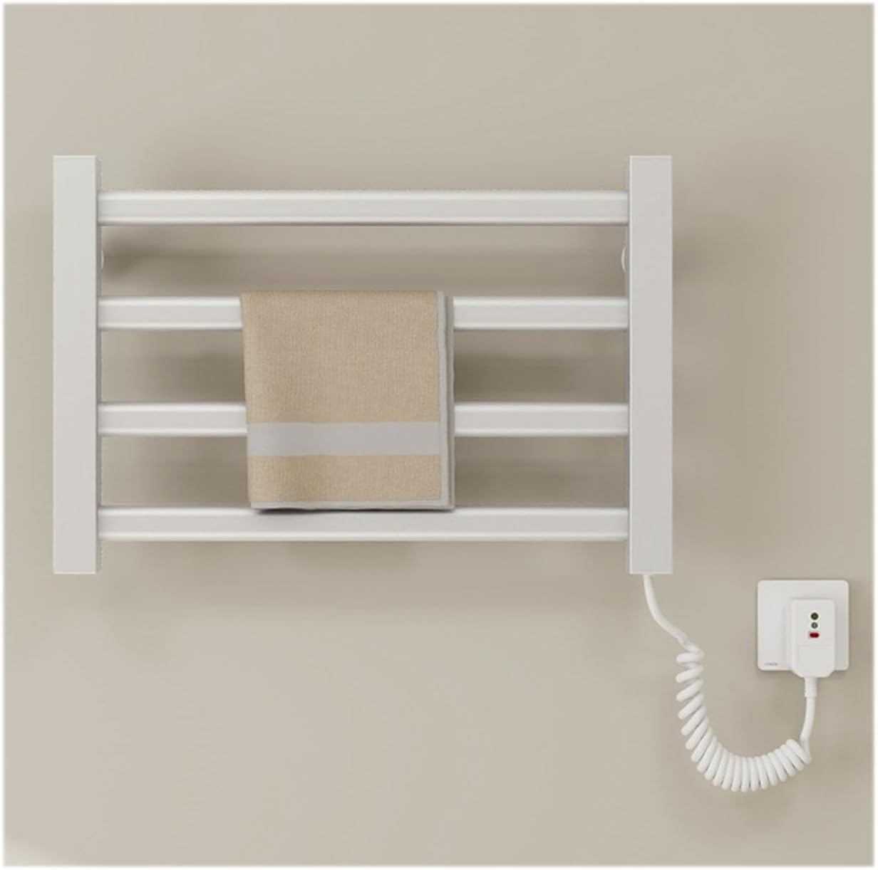 Electric Heated Towel Rack, Wall-Mounted Design, Plug-and-Play, Fast Drying, Space-Saving, No Drilling Required, Suitable for Bathrooms. (White)