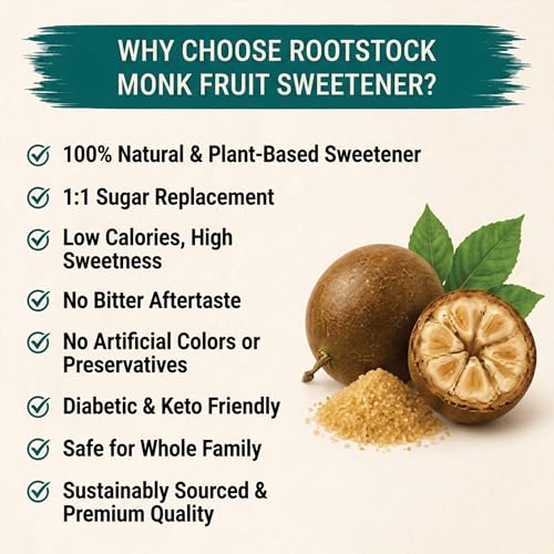 Image of Rootstock Monk Fruit Sweetner 400gm | Calorie-Free Sugar Alternative | 1:1 White Sugar Replacement | Zero Calorie and Keto Friendly Good for Cooking and Baking