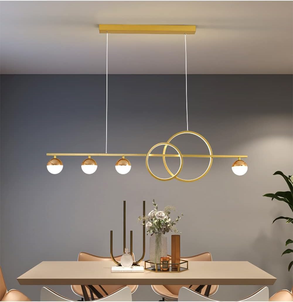 Nowoczesna lampa wisząca LED na wyspę kuchenną, złota, z możliwością ściemniania w paski, 32 W, z pilotem zdalnego sterowania, idealna do jadalni, salonu lub biura.