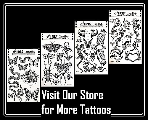 Temporary Tattoo For Adult Women - 2 Sheets - Black Big Moth Beetle Scorpion Dragonfly Bee Insect Sleeve Words Adults Tattoos #TOP3