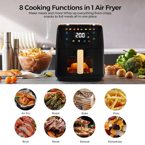 Panana-8QT-Large-Air-Fryer-Compact-8-Preset-Menus-Airfryer-One-Touch-Digital-Control-Presets-Touchscreen-Display-Dishwasher-Safe-Nonstick-Fit-for-Family-Black Panana 8QT Large Air Fryer Compact 8 Preset Menus Airfryer One Touch Digital Control Presets Touchscreen Display Dishwasher Safe Nonstick Fit for Family Black