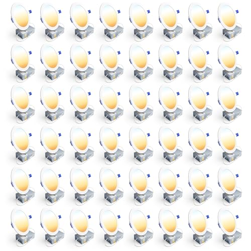 Ensenior 48 Pack 6 Inch LED Recessed Light, Dimmable, 2700K-5000K 5CCT, 1200LM High Brightness, 12W 120V, Damp Rated, Ultra-Thin Canless Wafer Ceiling Light - ETL & FCC & IC