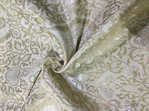 Tissu brocart de soie lourde doré métallisé et ivoire au yard BRO177