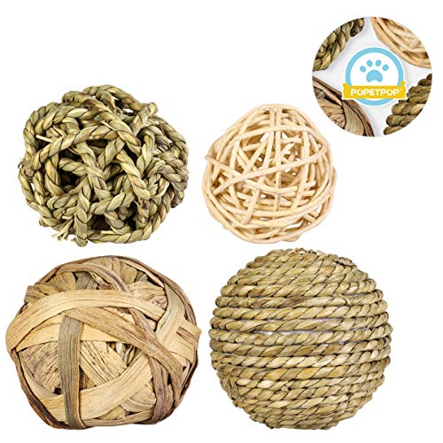 POPETPOP Lot de 4 Jouets de Lapin - Balle de Jouet pour Petits Animaux Animaux de Compagnie Jouer à mâcher Balle de pelouse pour Lapins cobayes gerbilles